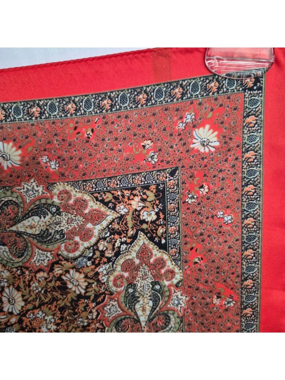 ❤️Elegant Paisley Silk Scarf Square Orange Red Floral Neck Head Wrap luxurious